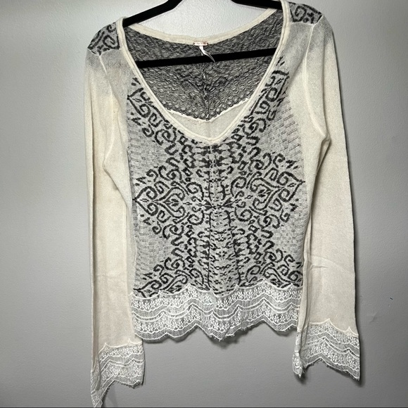Free people angora wool blend sweater with lace trim - Picture 1 of 14